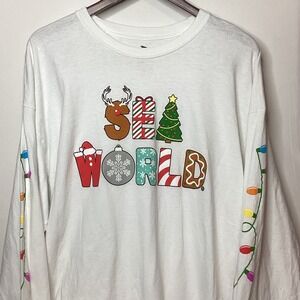 SeaWorld Christmas Long Sleeve‎ Shirt White Holiday Lights Womens 2X